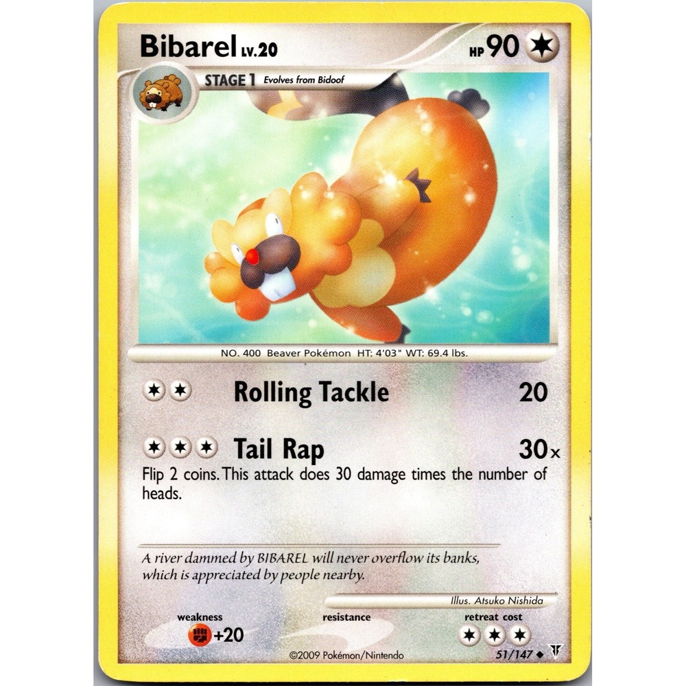 Pokemon Bibarel 51/147 Supreme Victors Uncommon LP Colorless Stage 1 2009 Card